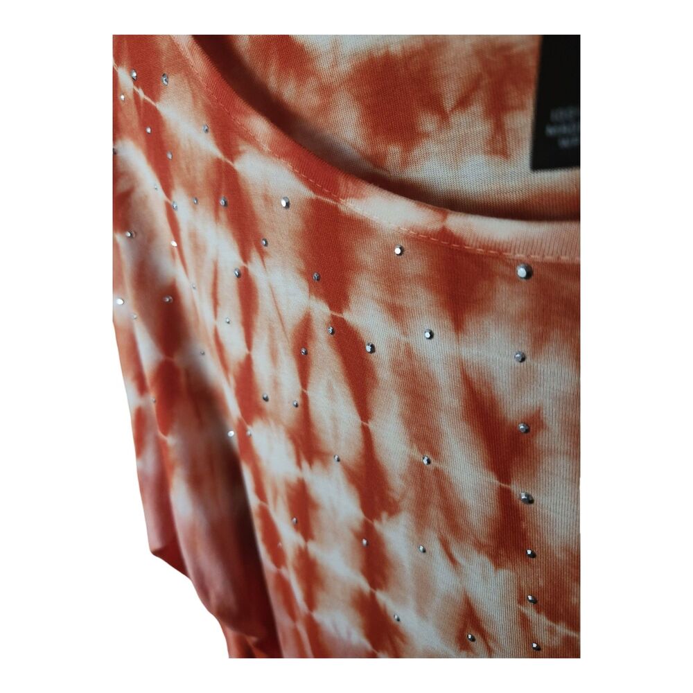 INC International Concepts Coral Orange Tie Dye Rhinestone Top - Picture 5 of 7
